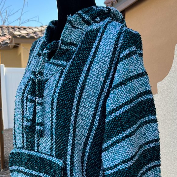 Confecciones Artilana Green Striped Poncho Women Size Medium - Picture 6 of 16